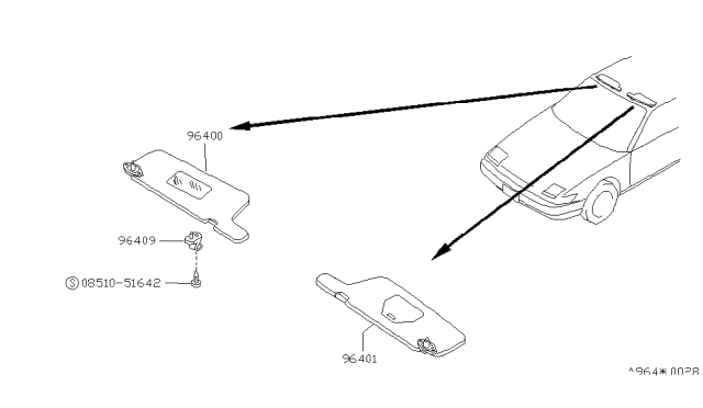 1989 Nissan 240SX Right Sun Visor Assembly Diagram for 96400-40F02