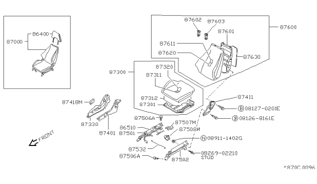 1994 Nissan 240SX Slide-R Seat, Inside Diagram for 87502-54F00