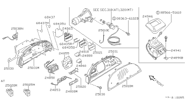 1992 Nissan 240SX Meter Assembly Fuel Diagram for 24830-35F80