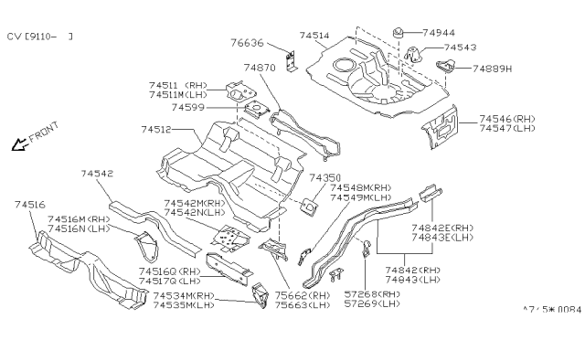 1993 Nissan 240SX Floor-Rear,Front Diagram for 74512-42F30
