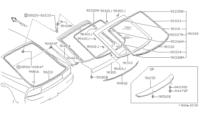 1990 Nissan 240SX Spoiler Kit-Rear Diagram for K6030-40F25