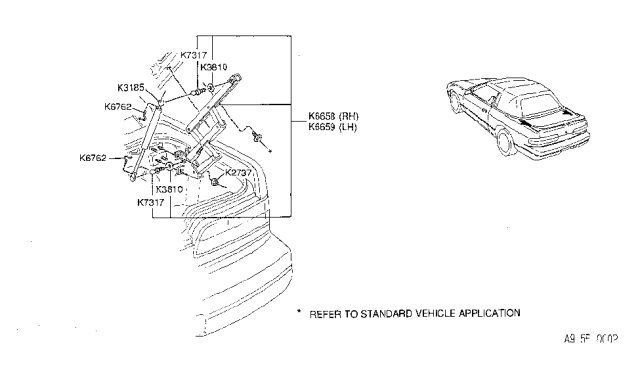 1993 Nissan 240SX Hinge Assembly-Deck LIDE LH Diagram for K6659-6X001