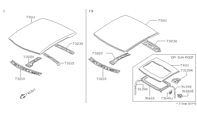 1990 Nissan 240SX Frame Assy-Sunroof Diagram for 91612-40F35