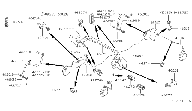 1990 Nissan 240SX Tube Assembly-Brake Front LH Diagram for 46242-40F00