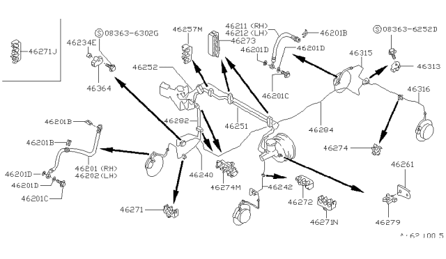 1990 Nissan 240SX Hose Assy-Brake,Rear RH Diagram for 46210-37F11