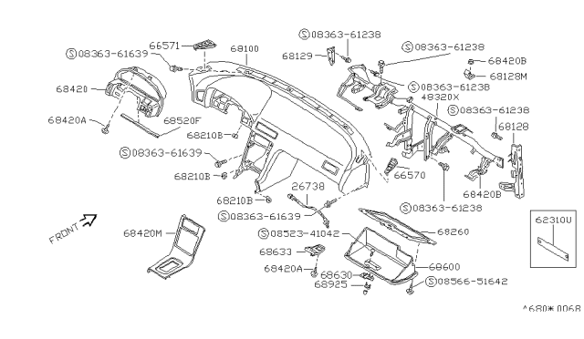 1994 Nissan 240SX Bracket-Instrument Diagram for 68121-44F00