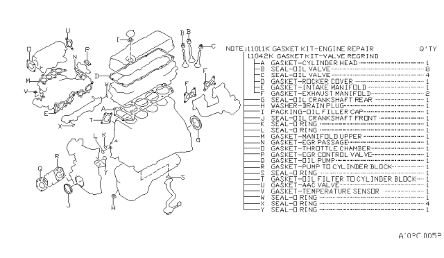 1990 Nissan 240SX Gasket Kit-Valve REGRind Diagram for 11042-53F25