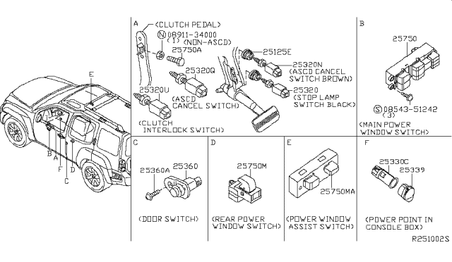 2008 Nissan Xterra Ascd Cancel Switch Assembly Diagram for 25300-62J0E