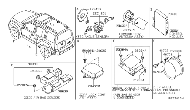 2006 Nissan Xterra Sensor & Unit-Air Bag Diagram for 28556-EA09A
