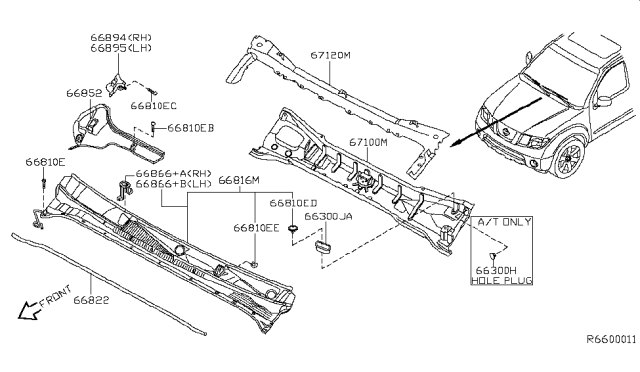 2005 Nissan Xterra Cover-COWL Top,Upper Diagram for 66862-EA000