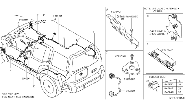 2009 Nissan Xterra Harness Assembly-Body Diagram for 24014-ZP70E