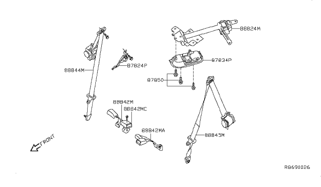 2008 Nissan Xterra Rear Seat Belt Diagram 1