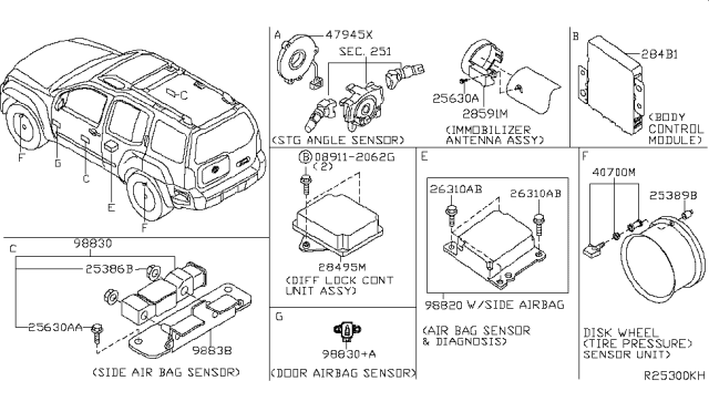 2015 Nissan Xterra Sensor Assembly- Side AIRBAG B, RH Diagram for 98836-9CL9A