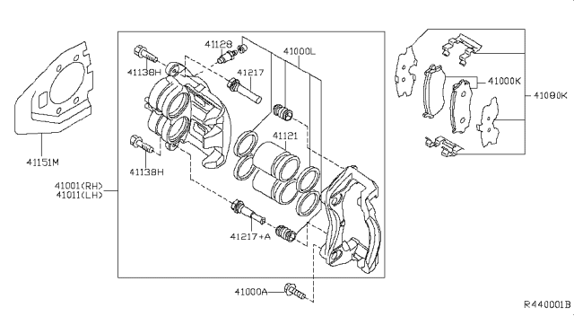 2008 Nissan Xterra CALIPER Assembly-Front RH, W/O Pads Or SHIMS Diagram for 41001-EA005