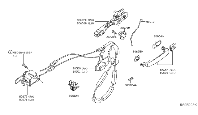 2008 Nissan Xterra Front Door Lock & Handle Diagram 1