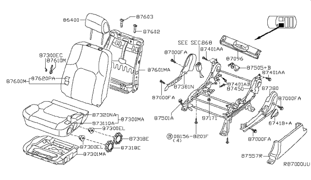 2013 Nissan Xterra Trim Assembly - Front Seat Cushion Diagram for 87370-9CJ2F