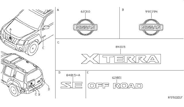 2006 Nissan Xterra Emblem & Name Label Diagram 1