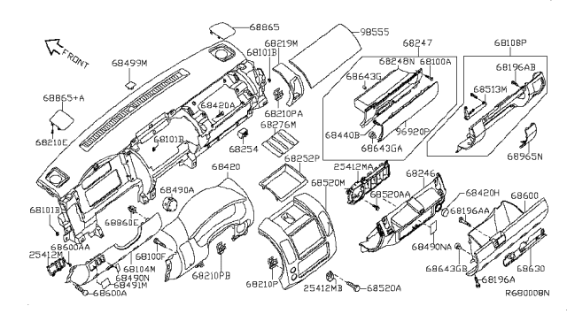 2007 Nissan Xterra Instrument Panel,Pad & Cluster Lid Diagram 2