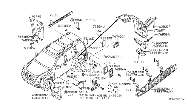 2008 Nissan Xterra Clip Diagram for 76882-0M000
