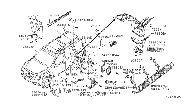 2008 Nissan Xterra Mud Guard Set-Rear, Left Diagram for 78811-EA00A