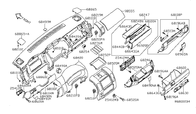 2006 Nissan Xterra Panel-Instrument Lower,Center Diagram for 68104-EA000