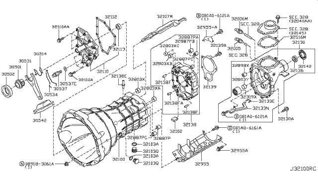 2007 Nissan Xterra Transmission Case & Clutch Release Diagram 1