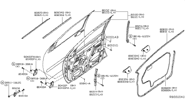 2012 Nissan Xterra Front Door Panel & Fitting Diagram