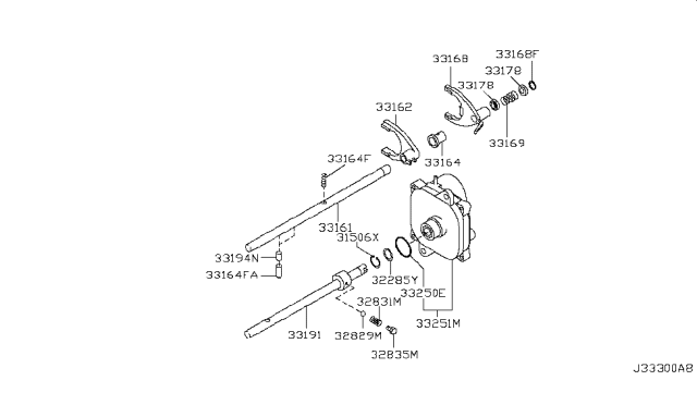 2013 Nissan Xterra Transfer Shift Lever,Fork & Control Diagram 2