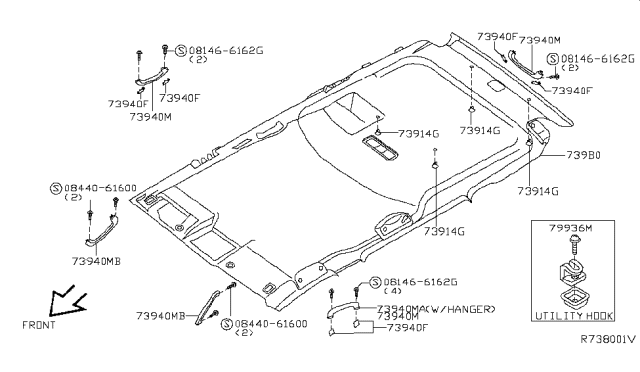 2006 Nissan Xterra Headlining Assy Diagram for 739B0-EA016