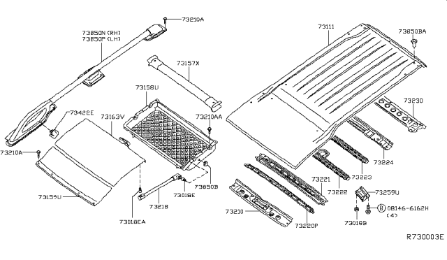 2014 Nissan Xterra Roof Panel & Fitting Diagram