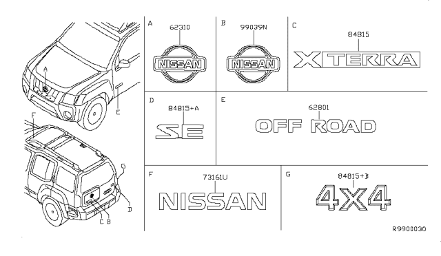 2008 Nissan Xterra Rear Emblem Diagram for 93494-EA000