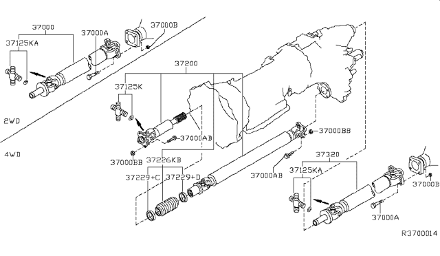 2012 Nissan Xterra Shaft Rear PROPELLER Diagram for 37300-ZL82A