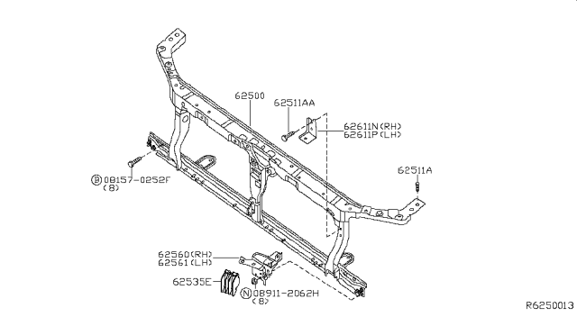 2015 Nissan Xterra Front Apron & Radiator Core Support Diagram