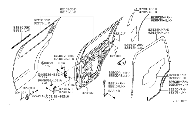 2007 Nissan Xterra Rear Door Panel & Fitting Diagram 2