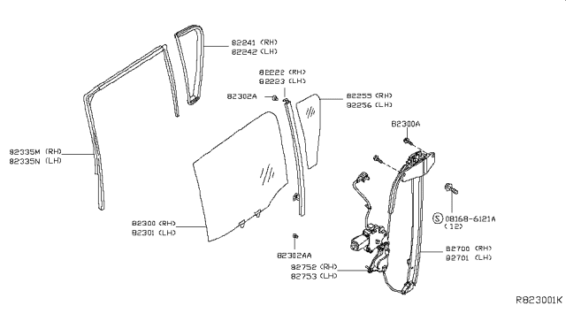 2014 Nissan Xterra Glass Run-Rear Door Window RH Diagram for 82330-9CA0B