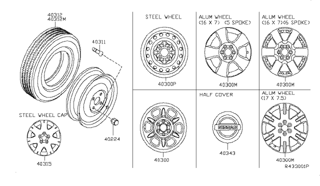 2014 Nissan Xterra Aluminum Wheel Diagram for 40300-9BK5A