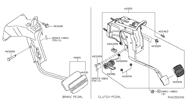 2012 Nissan Xterra Brake & Clutch Pedal Diagram 1