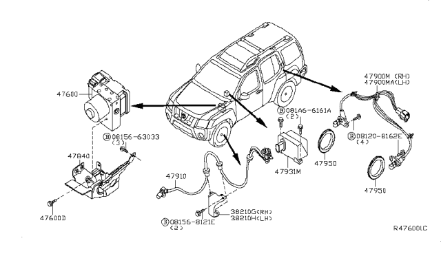 2013 Nissan Xterra Anti Skid Actuator Assembly Diagram for 47660-9CD3D