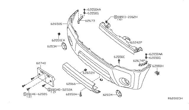 2009 Nissan Xterra RETAINER-Bumper Diagram for 62064-ZP70A