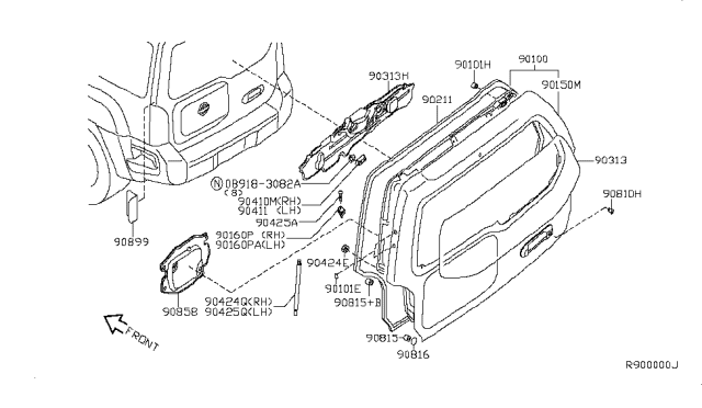 2008 Nissan Xterra Bracket Assembly Back Door Diagram for 76649-EA00A