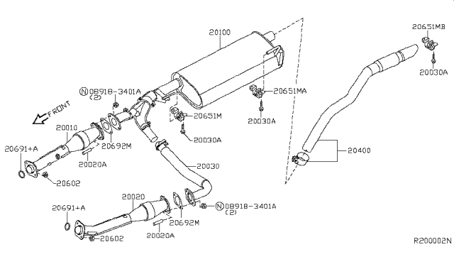 2005 Nissan Xterra Exhaust Tube & Muffler Diagram 1