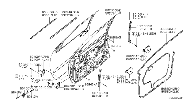 2007 Nissan Xterra Front Door Panel & Fitting Diagram 1