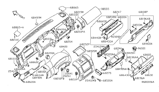 2008 Nissan Xterra Lid-Cluster,Lower Center Diagram for 68245-ZP02C