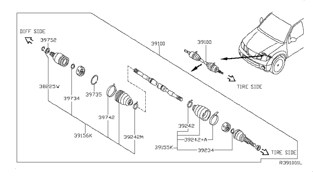 2006 Nissan Xterra Front Drive Shaft (FF) Diagram