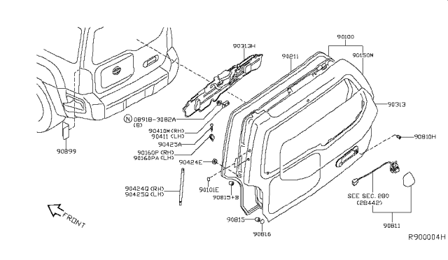 2014 Nissan Xterra Stay Assembly - Back Door,Driver Side Diagram for 90451-ZL80A