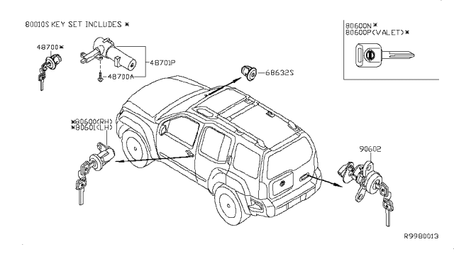 2006 Nissan Xterra Key Set & Blank Key Diagram