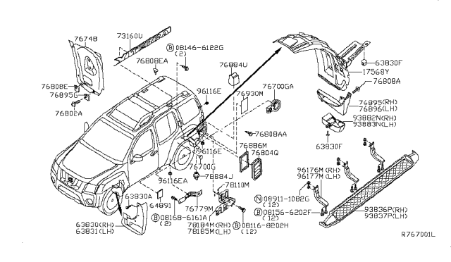 2006 Nissan Xterra Mud Guard Set-Rear, Right Diagram for 78810-EA000