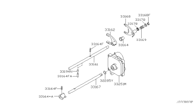 2006 Nissan Xterra Transfer Shift Lever,Fork & Control Diagram 1