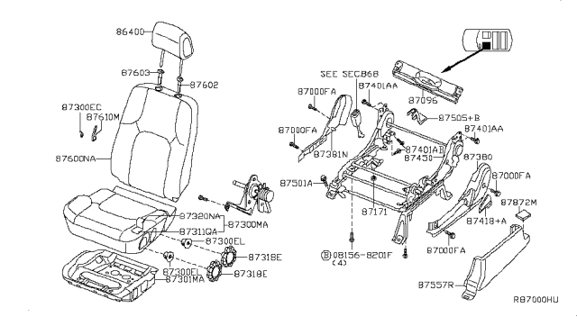 2009 Nissan Xterra Back Assembly-Front Seat With Side Air Bag Diagram for 87650-ZP41D