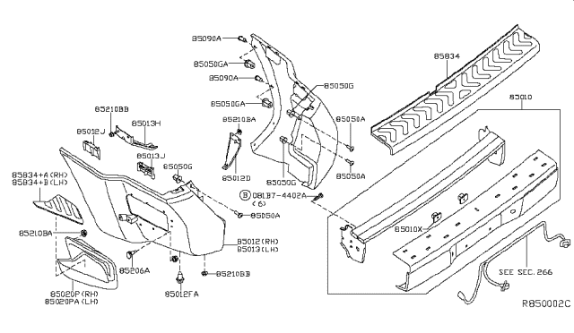 2008 Nissan Xterra Rear Bumper Fascia, Left Diagram for H5025-EA00A